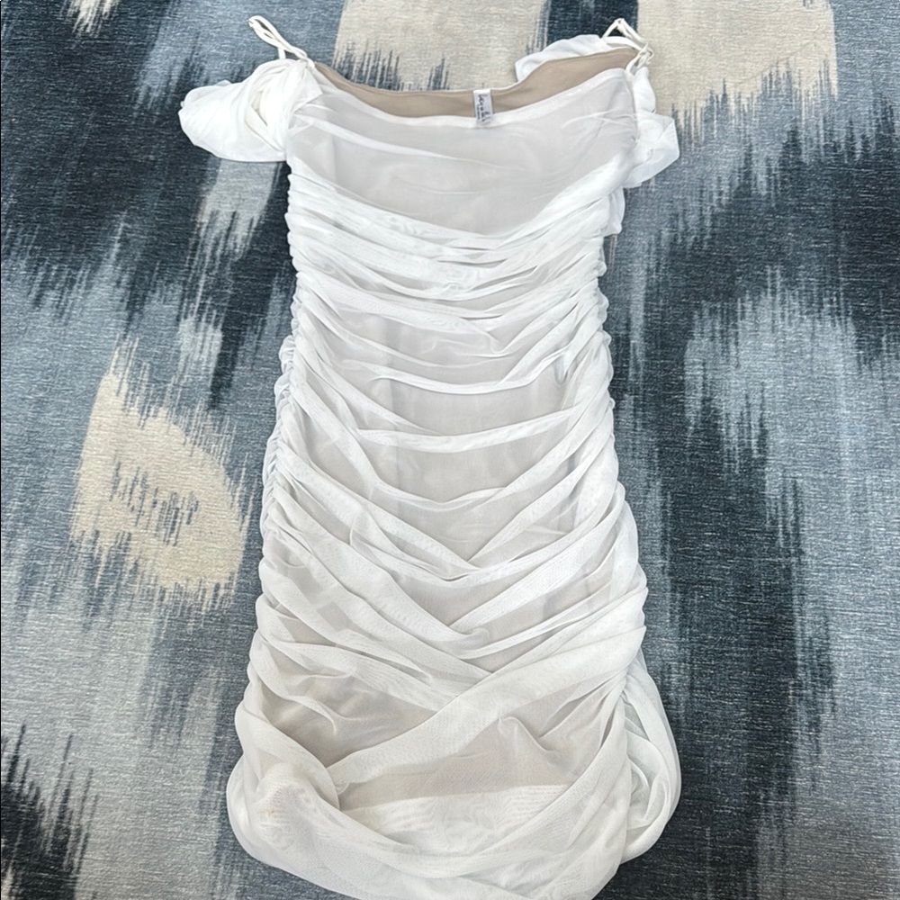 Lucy in the Sky White Ruched Bodycon Mini Dress